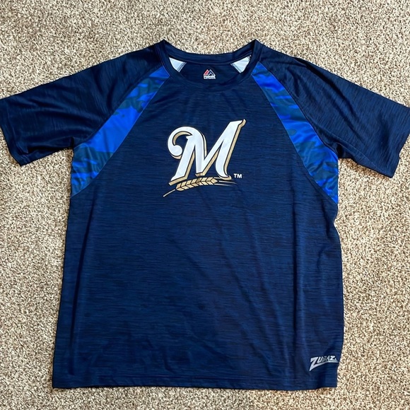 Majestic Other - 🩵Men’s large Milwaukee brewers silky athletic shirt